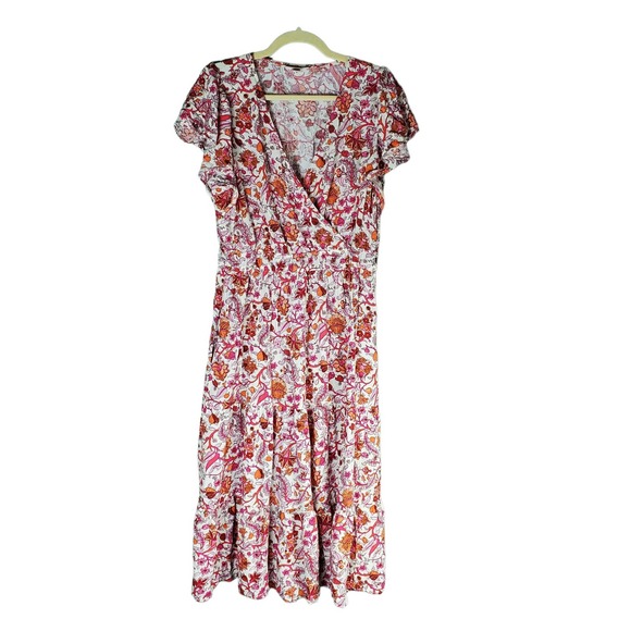 Knox Rose Womens Magenta Floral Flutter Short Sleeve Tiered A-Line Dress Size XL - Picture 1 of 7